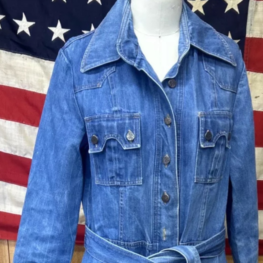 Vintage Denim Trench Coat Women’s Large 1980